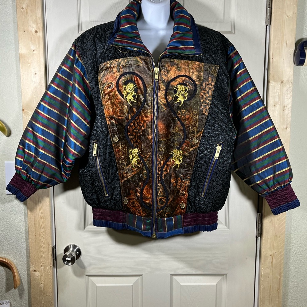 Men's Black and Multicolor 1990s Bomber Jacket
